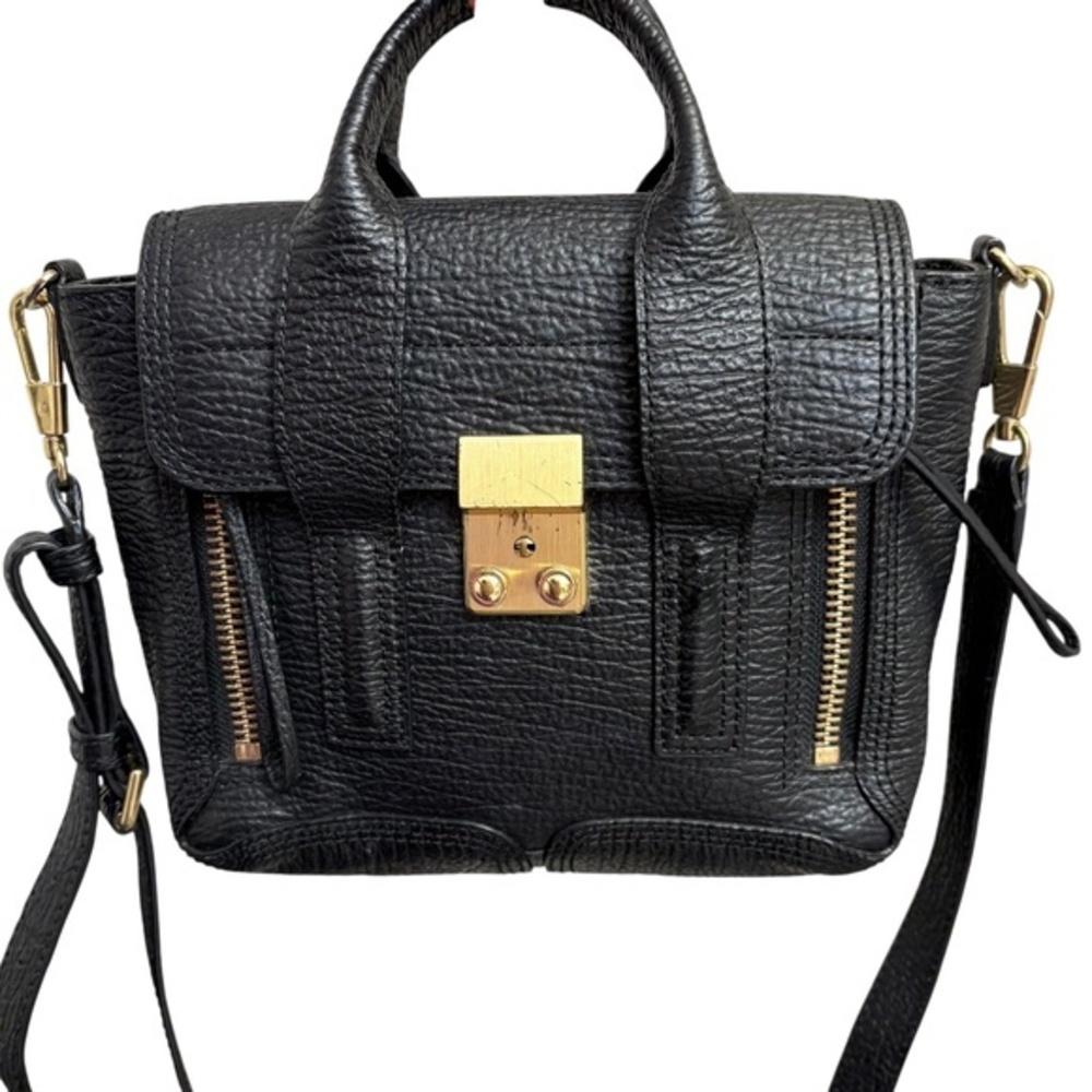 3.1 Phillip Lim Pashli Mini Satchel – Black Pebbled Leather with Gold Hardware